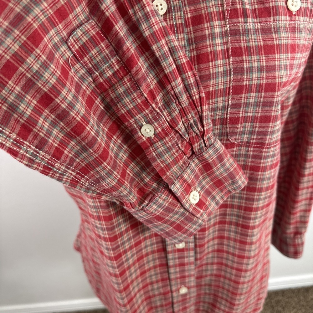 Lauren Ralph Lauren Women's M Fitted Button Up Shirt Red Tan Plaid Lightweight E - Picture 7 of 10